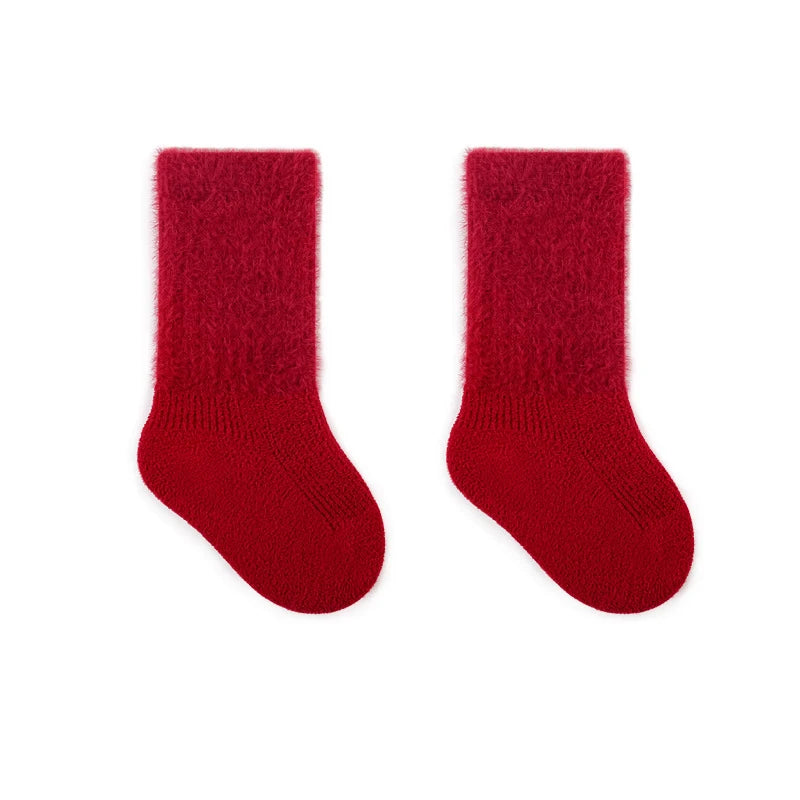 Red New Year Socks Newborn Baby Kids Soft Solid Thickened Velvet Toddler Mid Socks Girls Infant Boys Cute Boneless Socks 0-12Y