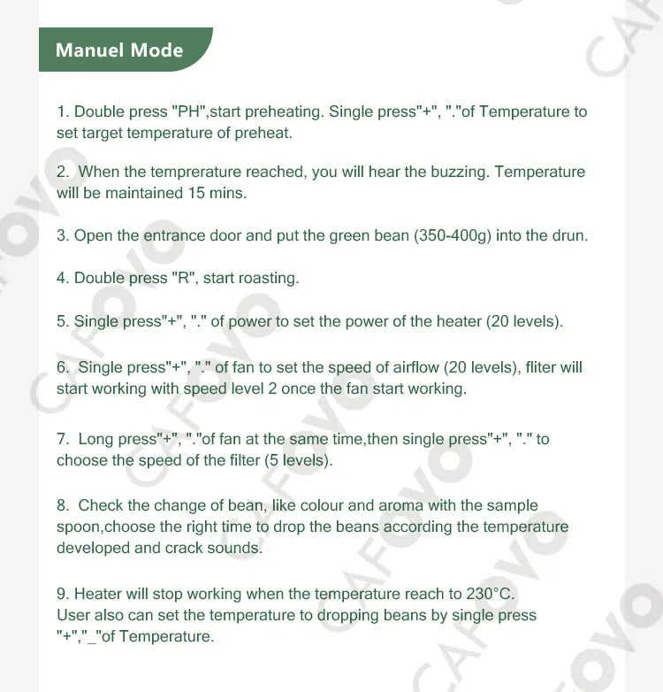 CAFOVO RE-1 Electric Coffee Bean Roaster Commercial Roaster Automatic Roasting Machine with 3 Baking Curve Grain Dryer 110-220V