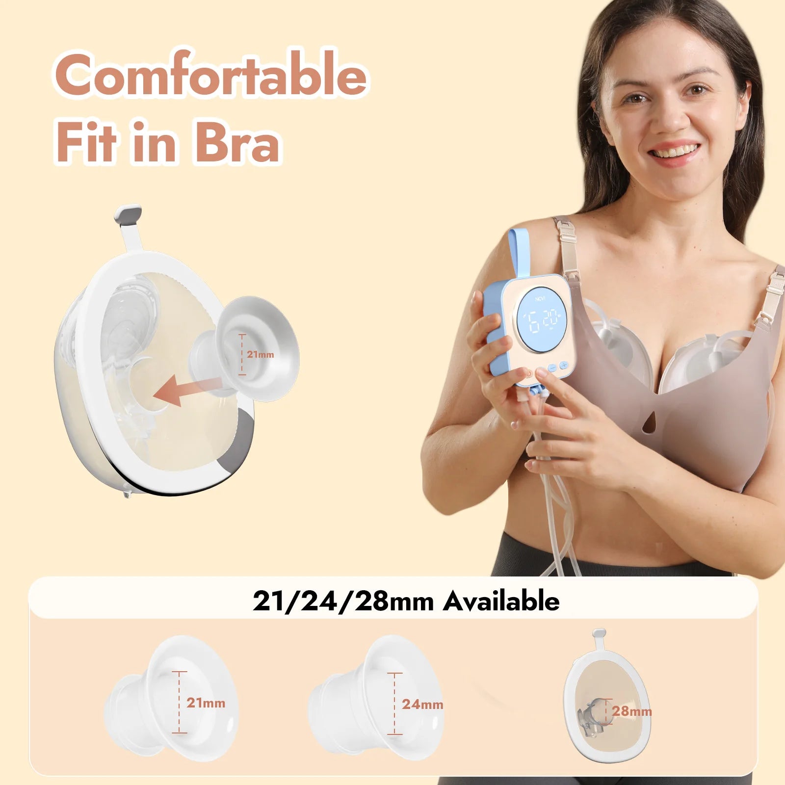 NCVI 2025 Hands Free Wearable Breast Pump,4 Modes 9 Levels,21/24/28mm, With Anti-Drip Cup Low Noise