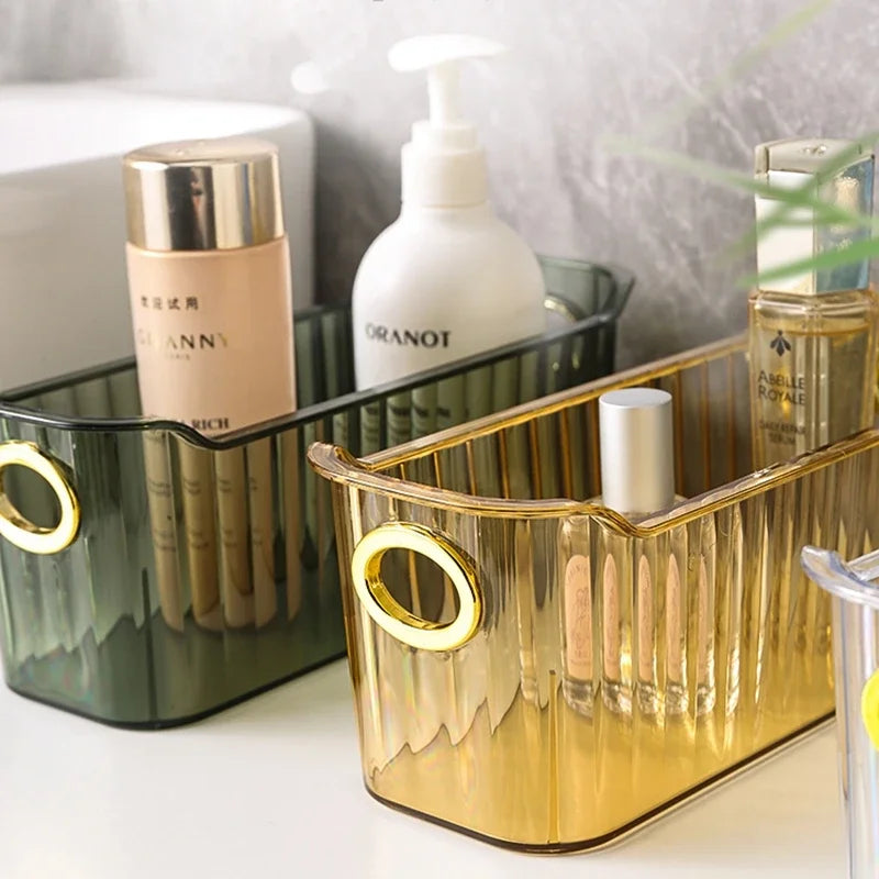 Cosmetics Box Desktop Storage Drawer Stackable Storage Box with Handle Makeup Organizers Basket Poatable Sundries Acrylic Rack