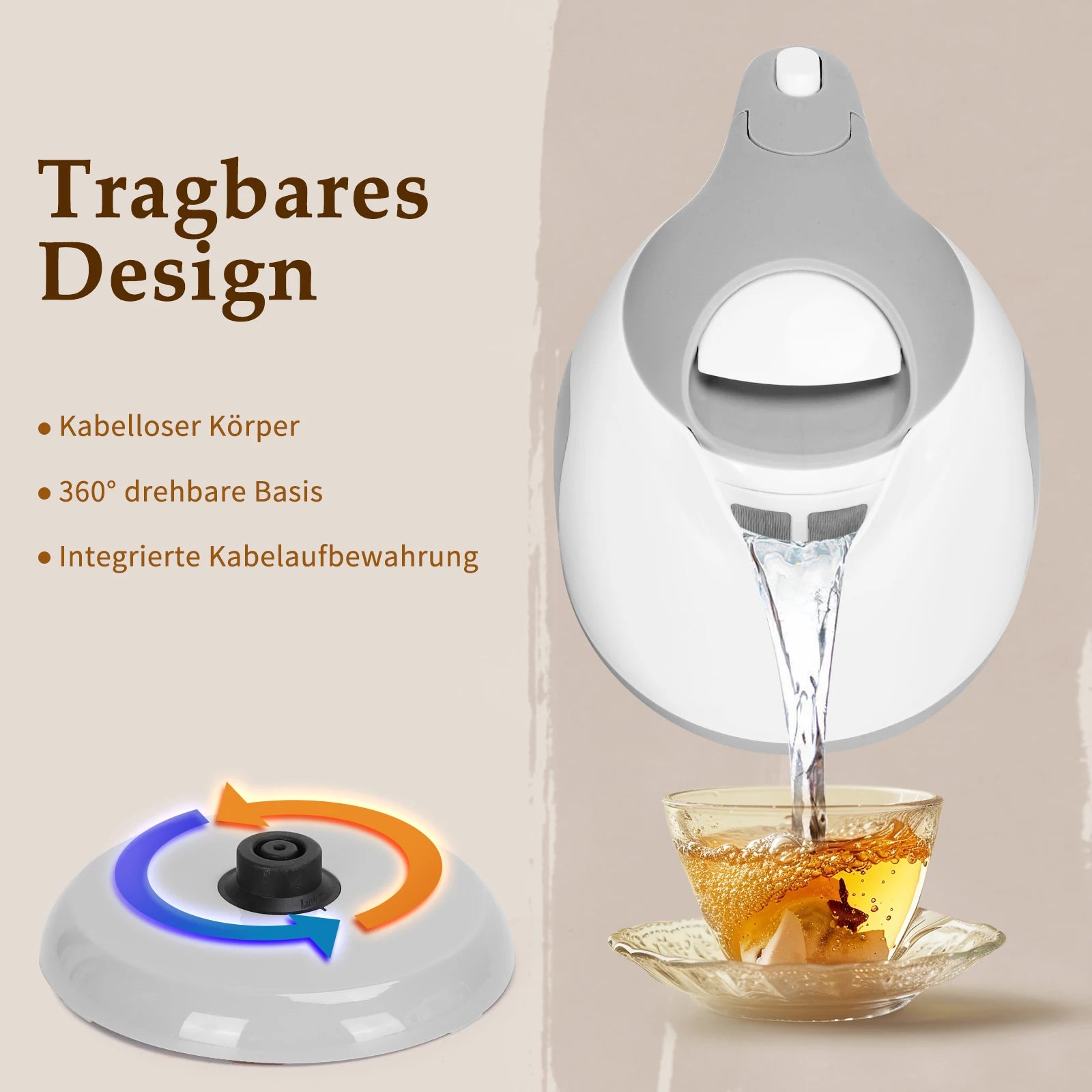 Aigostar Juliet - 1 Litre Compact Kettle, 1100W, Small Kettle, Dual Water Level Indicator, Detachable Anti-Limescale Filter, 360