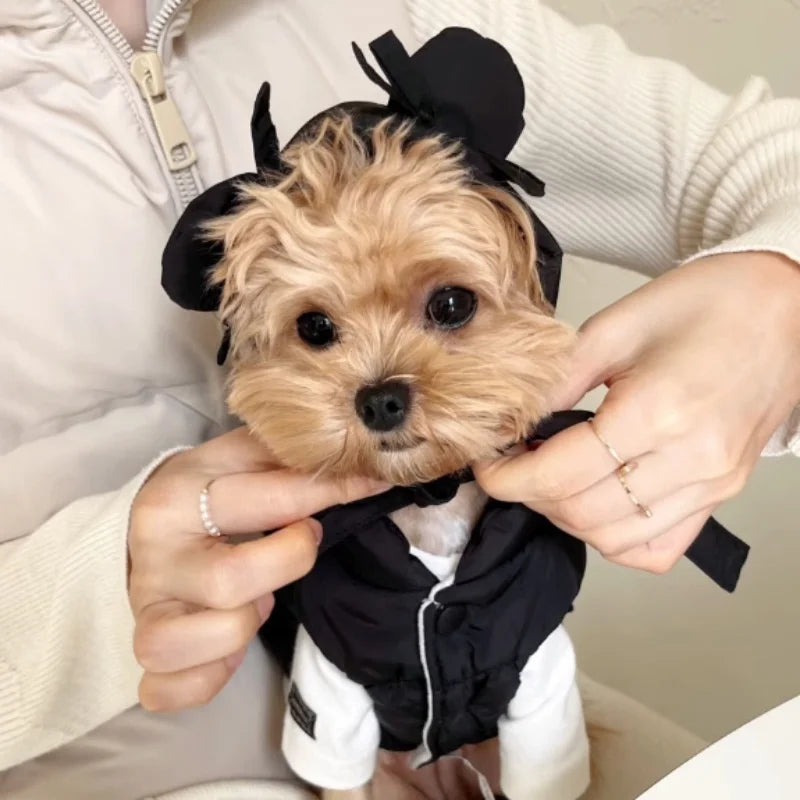 Winter Padded Dog Jacket Coat Warm Soft Dog Clothes Fashion Solid Puppy Down Jacket Cute Bow Cat Vest Coat Chihuahua Pet Costume