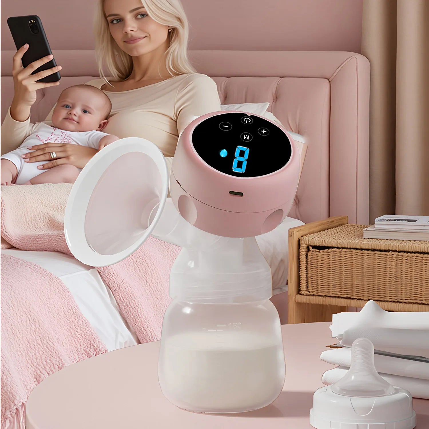 Intelligent Electric Breast Pump - High Suction Painless Silent Milk Extractor for Postpartum Breastfeeding, Integrated Design