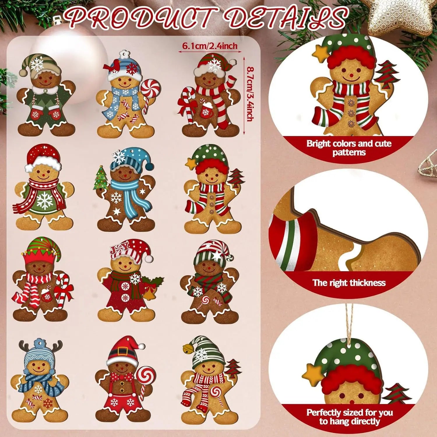 Gingerbread Man Ornaments Set Christmas Tree Wooden Hanging Decorations Pendants Cute Cartoon Xmas DIY Hangings Home Decoration