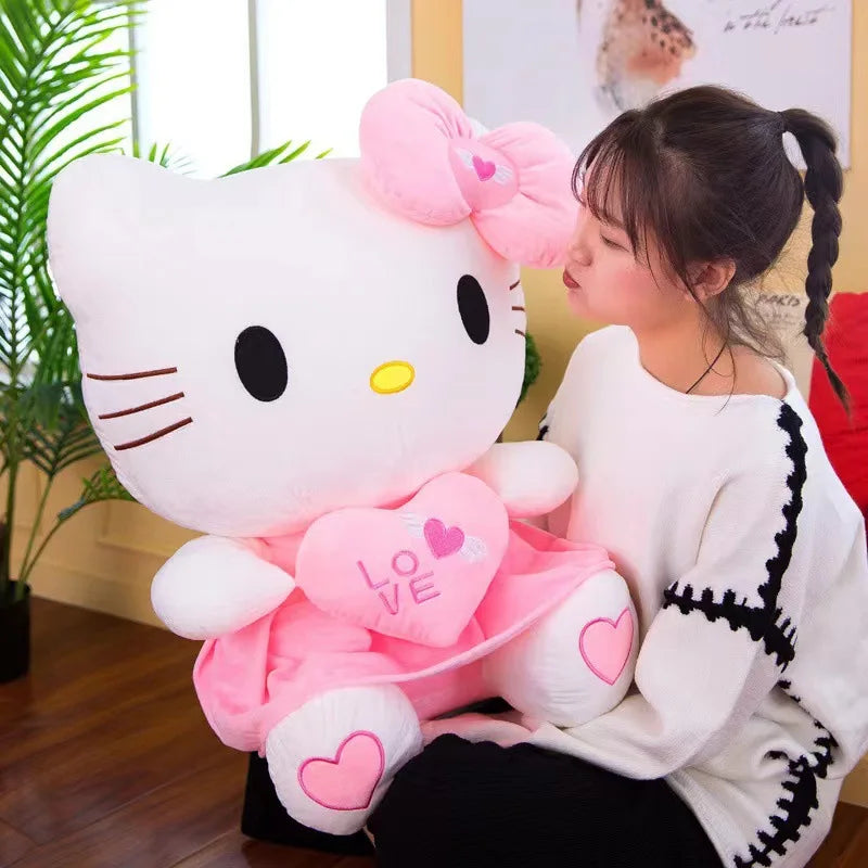 55cm Sanrio Hello Kitty Cat Plush Toys Cartoon KT Cat Plushie Doll Big Size Stuffed Anime Pillow Birthday Gifts For Kids Girls