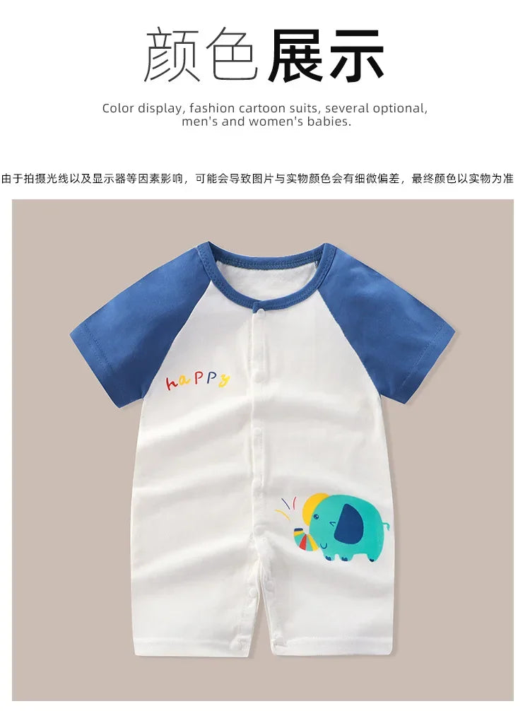 Summer Newborn Clothes Cute Cartoon Dinosaur Tiger Shark Lion Print Comfortable Baby Boys Girl 0-18Month Short Sleeved Jumpsuit