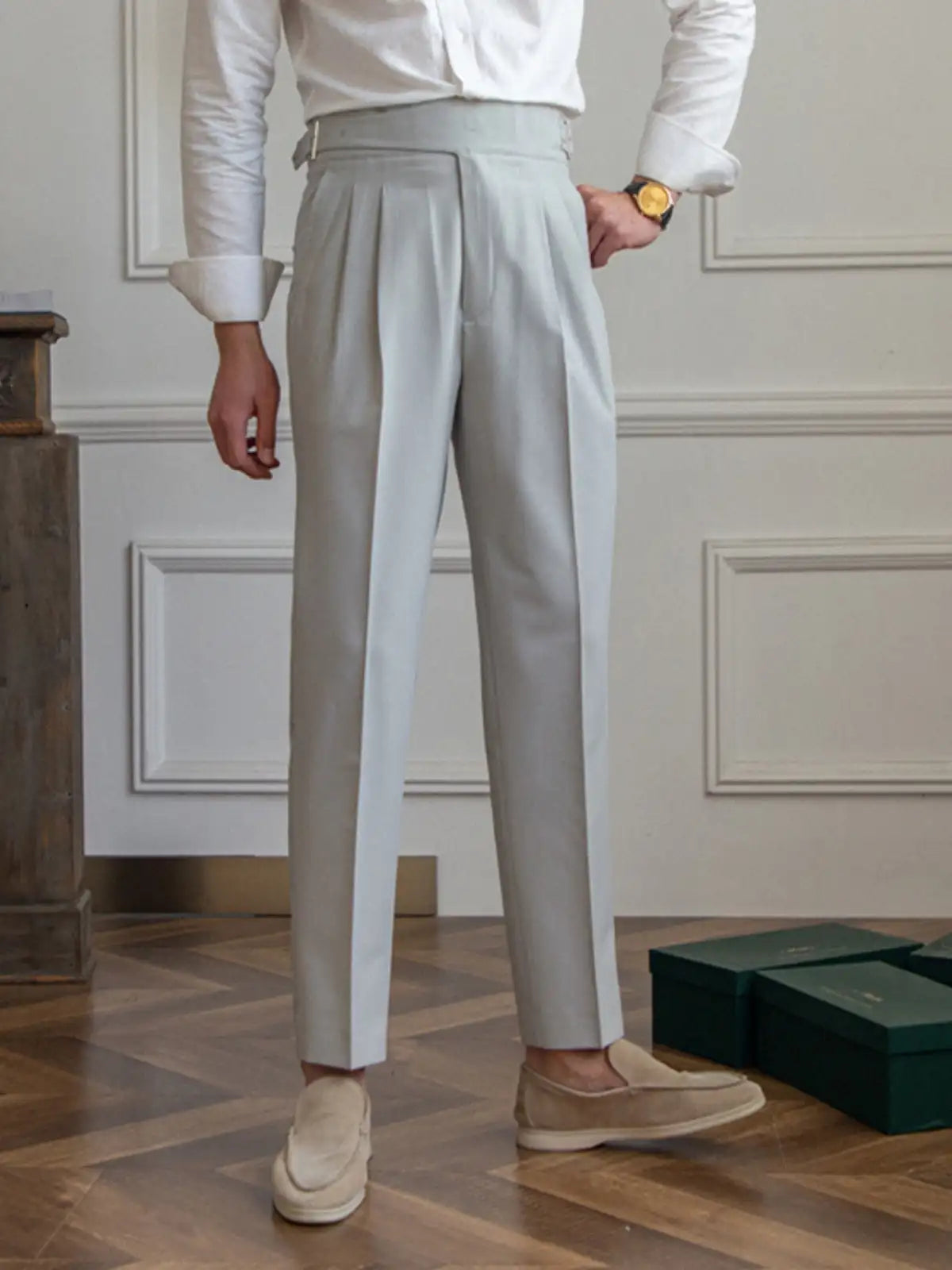 Naples Casual Business Attire Bottoms Men Slim Italian Gurkha Classic Trousers Comfortably Fit Your Curves Adjustable Waist