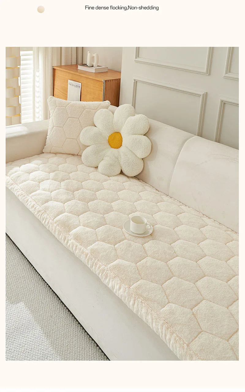 Nordic Thick Faux Mink Fur Sofa Cushion Autumn/winter Pet Friendly Non-Slip Sofa Cover Soft Furniture Protector for Living Room