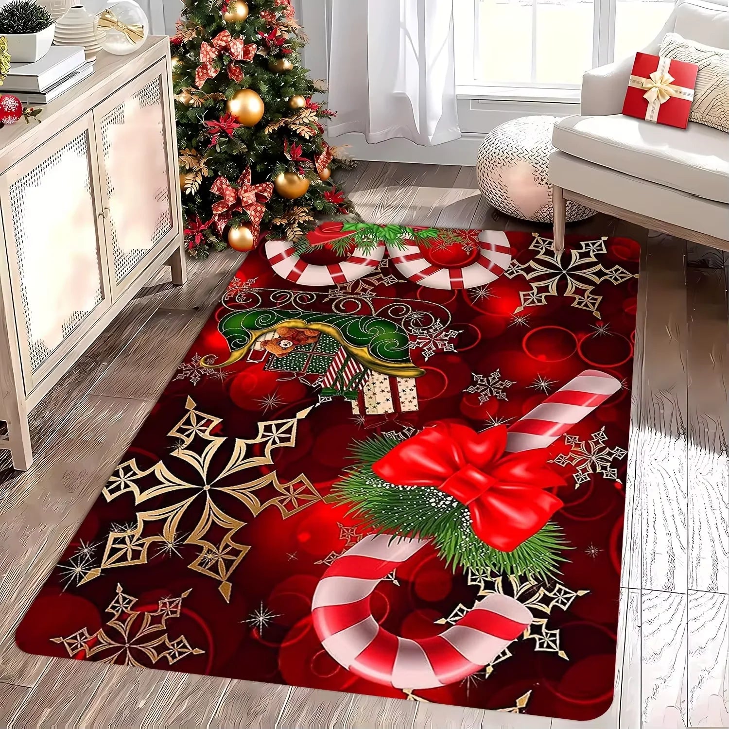 VIKAMA Christmas Rug Festive Carpet For Live Room Large Area Rug Bedroom Rug Soft Doormat Welcome Mat Home Decoration