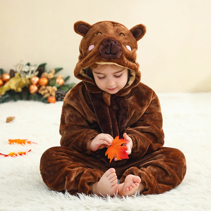Winter Baby Rompers Baby Pijamas Halloween Ghost Bat Shark Deer Animal Cartoon Hooded Jumpsuits Cosplay Costume Boys Girl Pajama