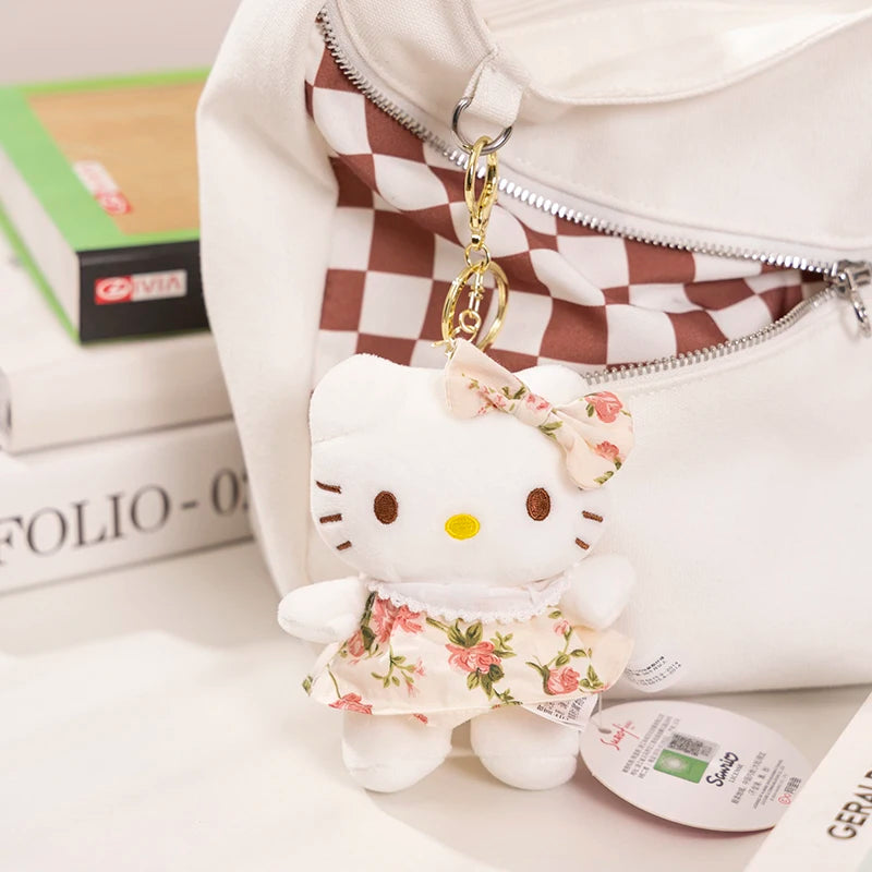 Genuine Sanrio Hello Kitty Cute Girl Keychain Car School bag Pendant Kids Plush Toys Keyring Plushier Birthday Thanksgiving Gift