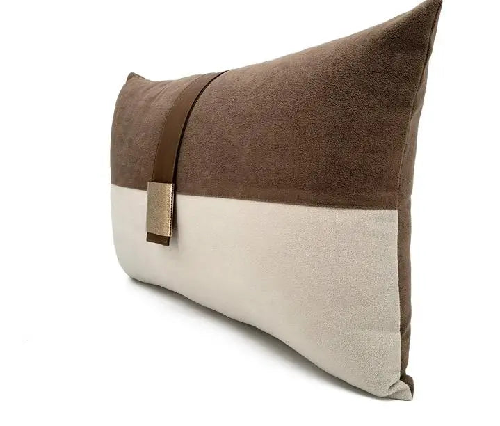 light luxury brown cream /orange grey patchwork cushion cover pillowcase sofa waist pillow cover with golden buckle