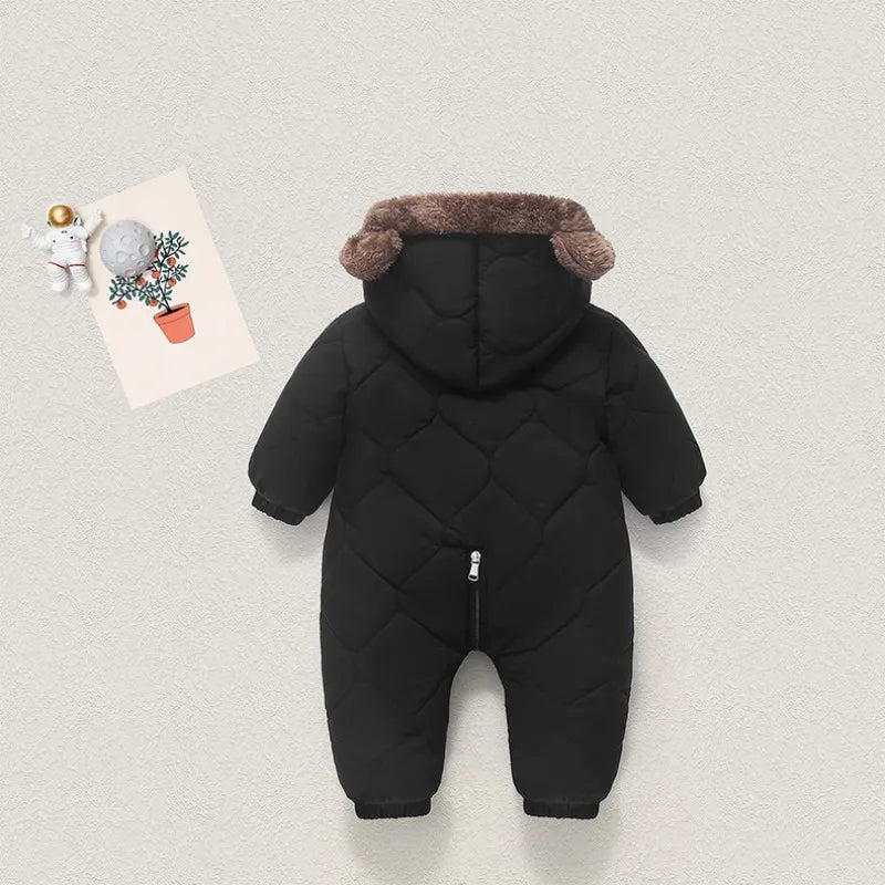 0-3Y Newborn Baby Bodysuit Children's Down Cotton Jacket Bear Ear Velvet Plush Jumpsuit Thick Rompers Baby Boys Girls Bodysuits