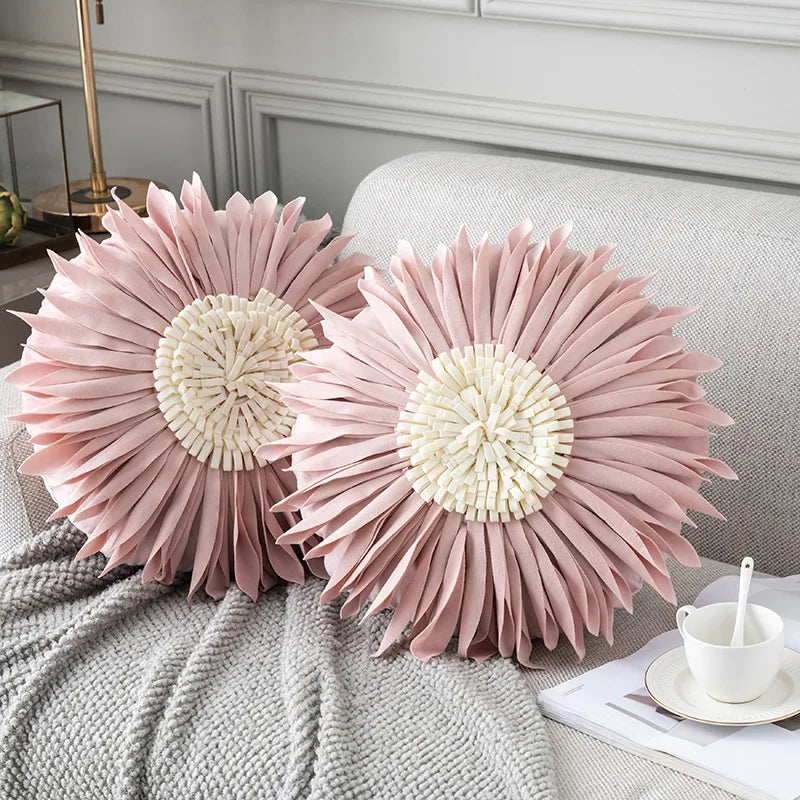 Modern Style Yellow White Throw Pillows Round  45*45 Velvet Stitching 3D Chrysanthemum Cushion Cover Waist Blue Cute Pillowcase