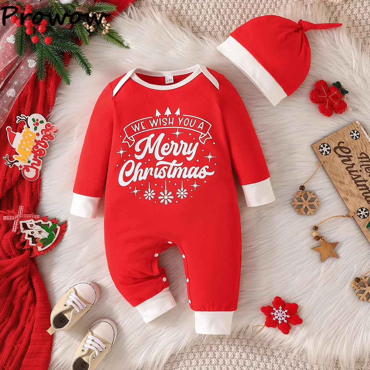 Prowow Baby Christmas Clothes 2025 Cartoon Pattern Green Romper Xmas Jumpsuit For Kids Newborn New Year Baby Costume Boy Girls