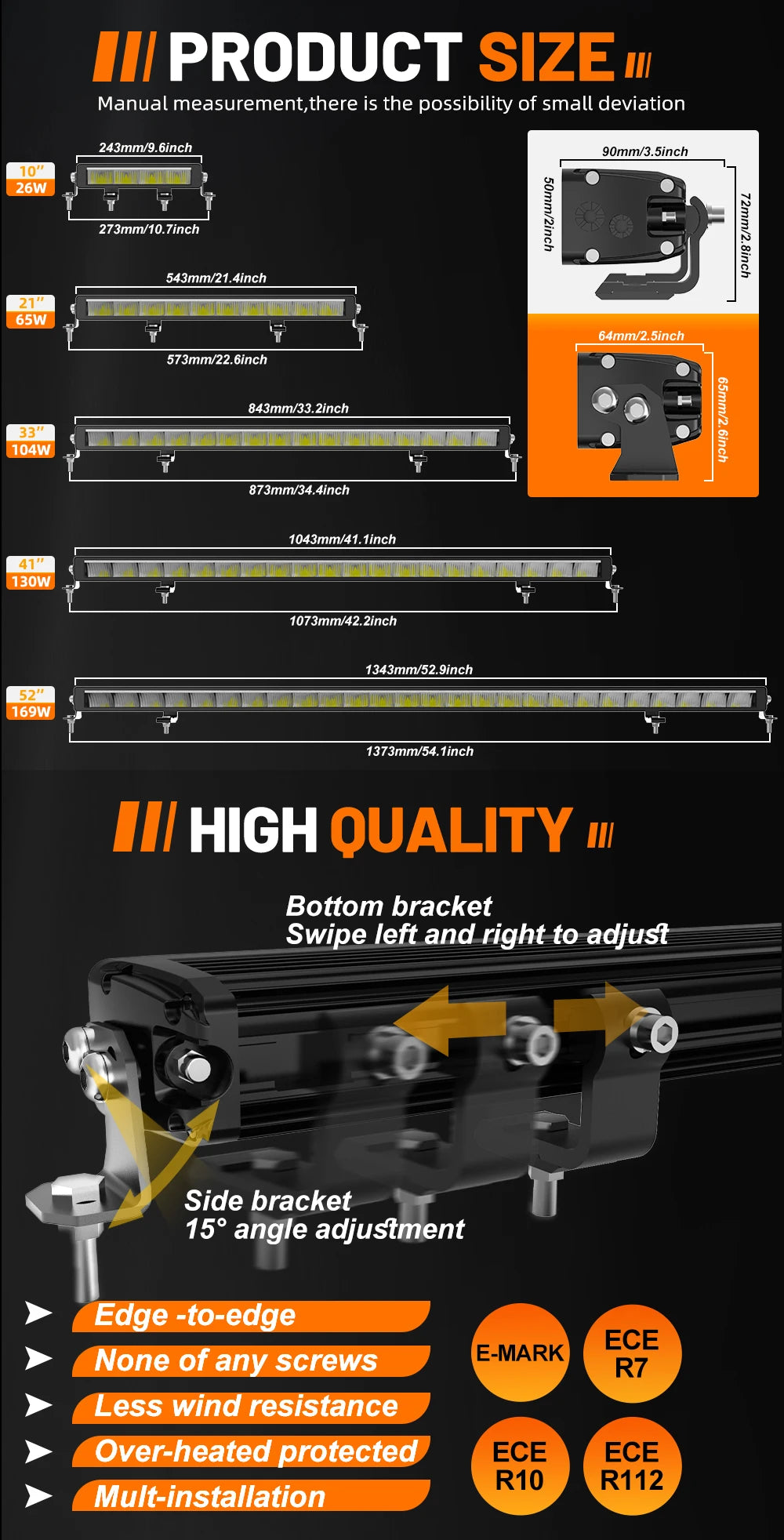 CO LIGHT 42 inch Single Row Off Road LED Driving Roof Bumper Light Bars DRL 2 Style Mounting Brackets for Off road ATV UTV SUV