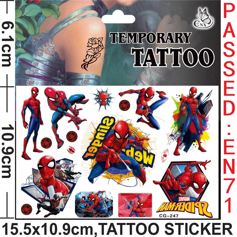 Anime Spider Stickers Kawaii Spiderman DIY Tattoo Stickers Cartoon Tattoo Stickers Decoration Children Gifts