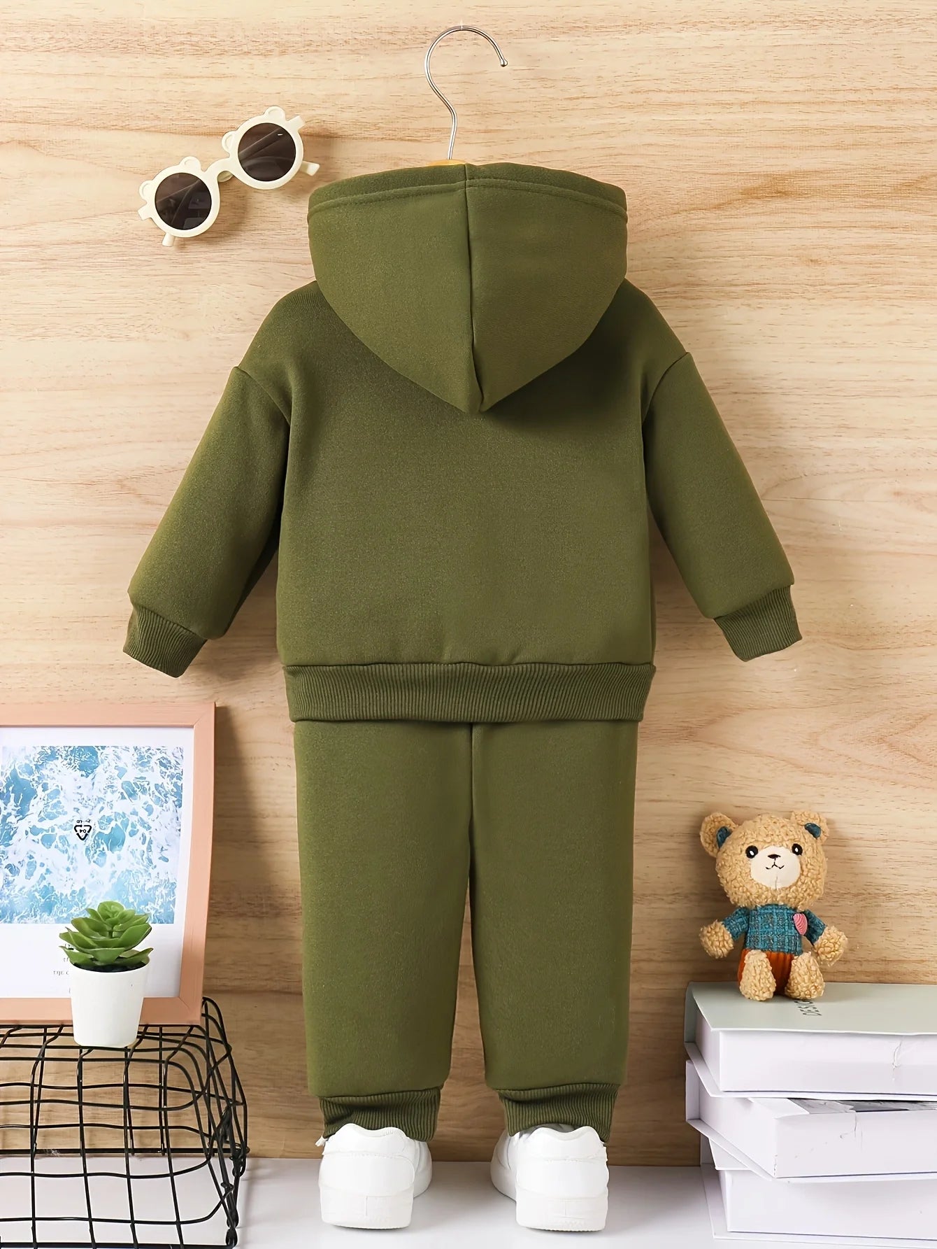 Baby boy letter pattern fleece long sleeved hooded sweatshirt+sports long suit for spring and autumn gifts
