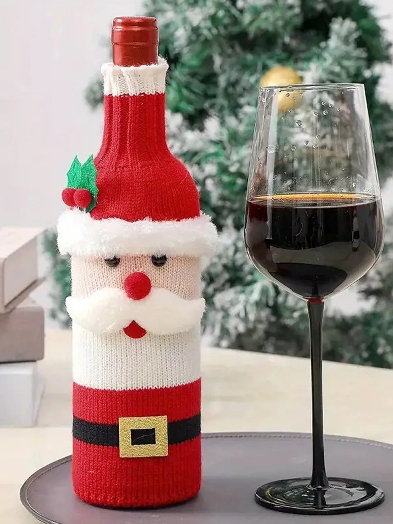 1pc Red Velvet Snowman & Santa Claus Designs - Reusable Champagne Bottle Sleeves for Holiday Decorations & Gift Giving