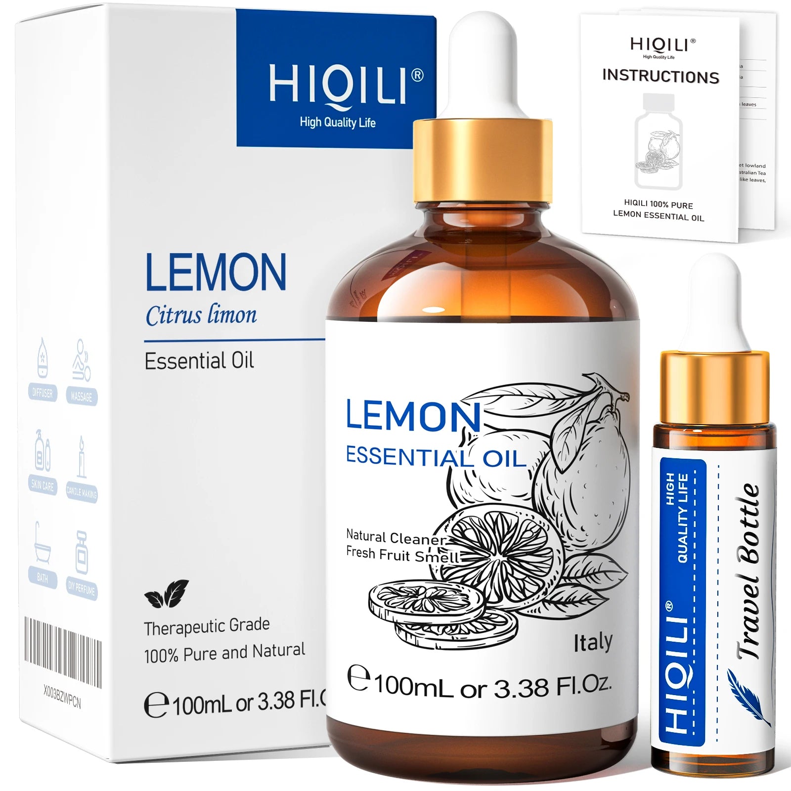 HIQILI Ylang-Ylang Essential Oil 100ML Citronella Geranium 100% Natural Tree Oil for Skin Massage Stress Relief & Aromatherapy