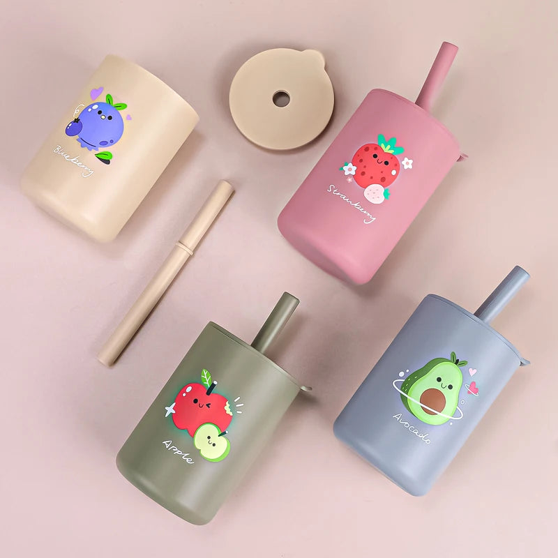 Baby Feeding Drinkware Straw Cup Baby Cartoon Learning Feeding Cup Food Grade Silicone Toddler Water Bottle Tableware BPA Free