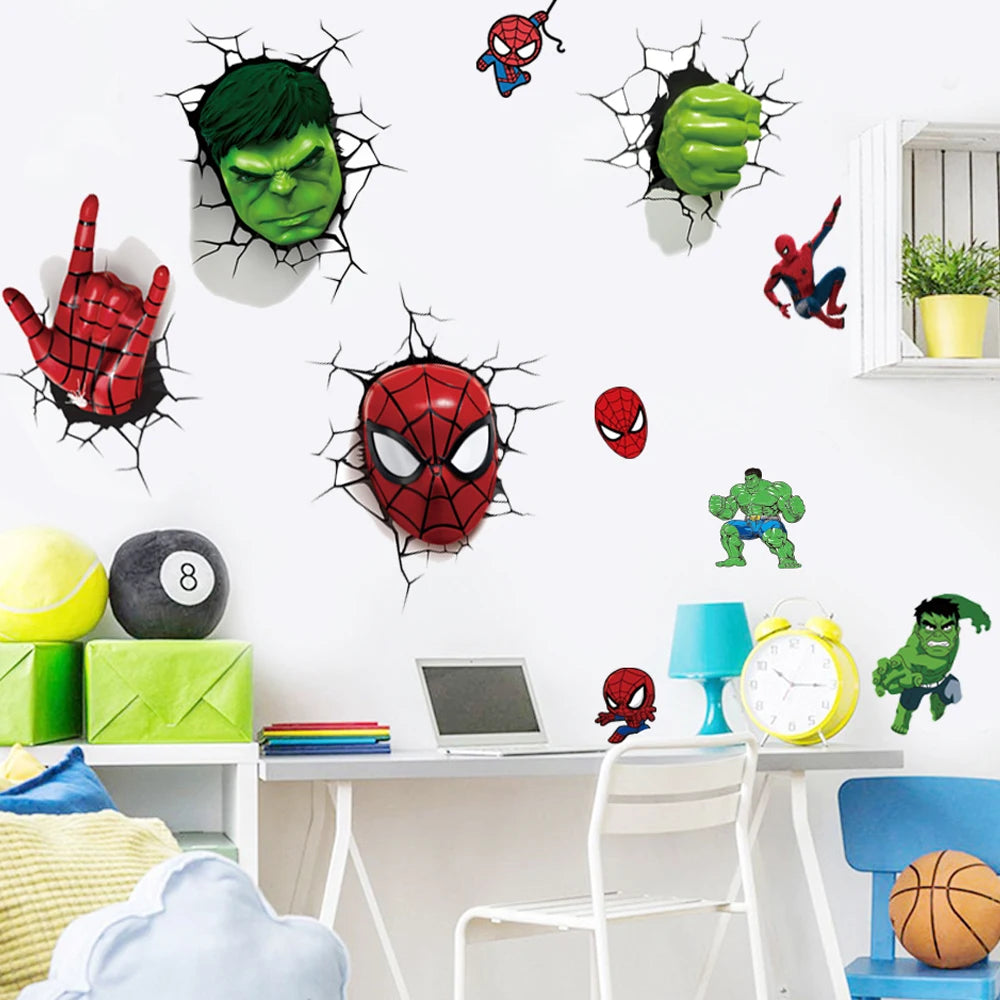 3D superhero spider wallpaper stickers for children's rooms, boys' bedrooms, self-adhesive home wall decorations, vinyl stickers