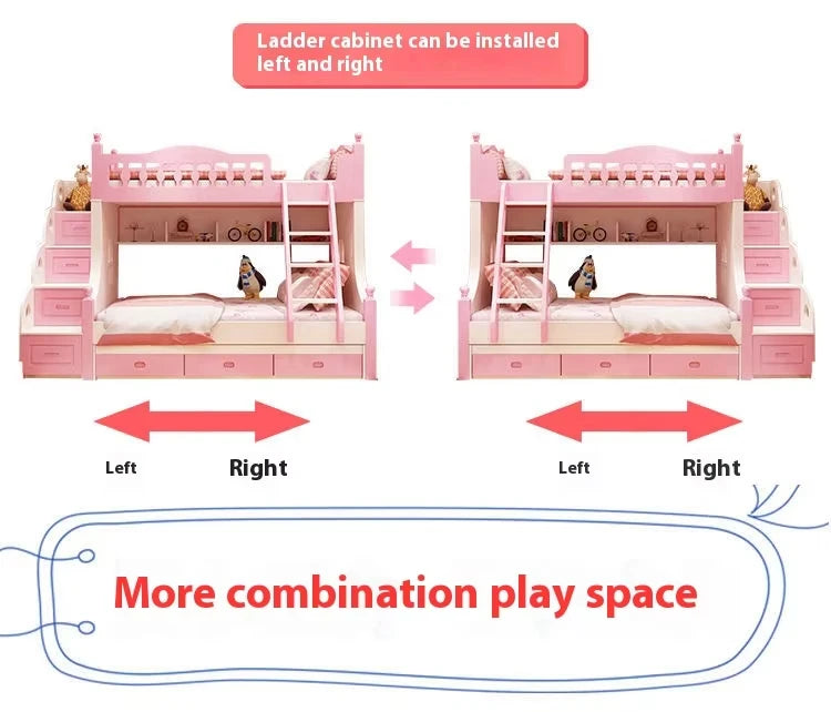 Bunk Bed Children Bunk Solid Wood Bedpost Two-story Bed Boys and Girls Multifunctional Mother-child Bed With Wardrobe