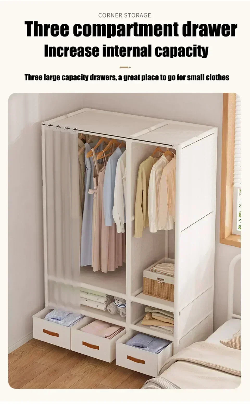 Armoire pour usage domestique, chambre à coucher, armoire en tissu simple et de grande capacité, robuste et durable, rangement anti-poussière, support organisateur de garde-robe