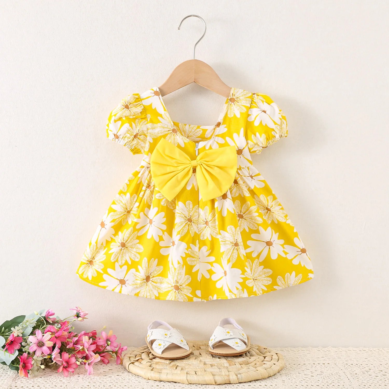 Baby Girl Dresses Summer Daisy Bow Short Sleeve Girls Dresses Cute Girls Beach Dresses Baby Girl Clothes