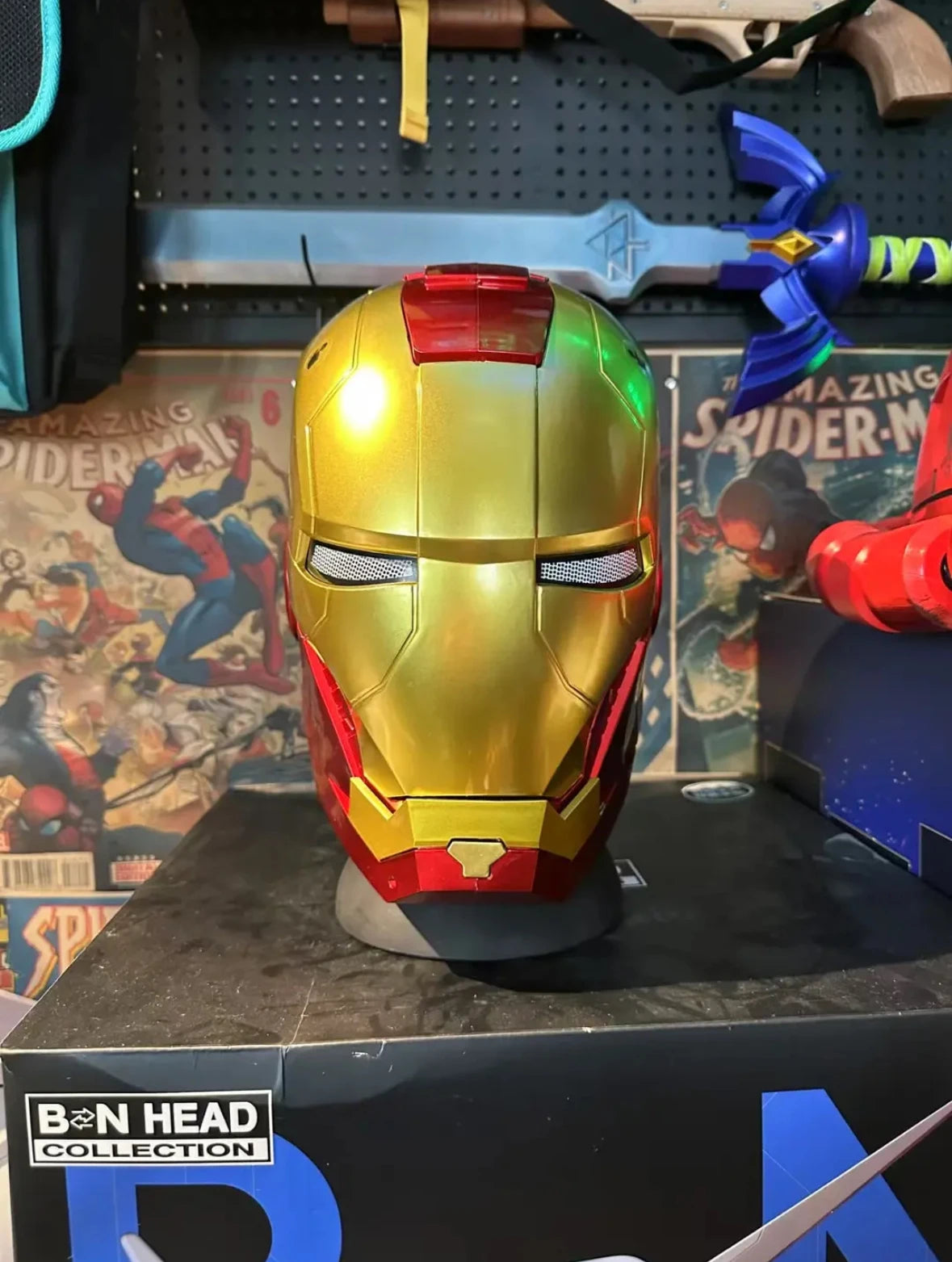 Marvel Comics Iron Man Helmet Electric Wearable Mask 1:1 Automatic Opening And Closing Model Characters Adult Toys Birthday Gift