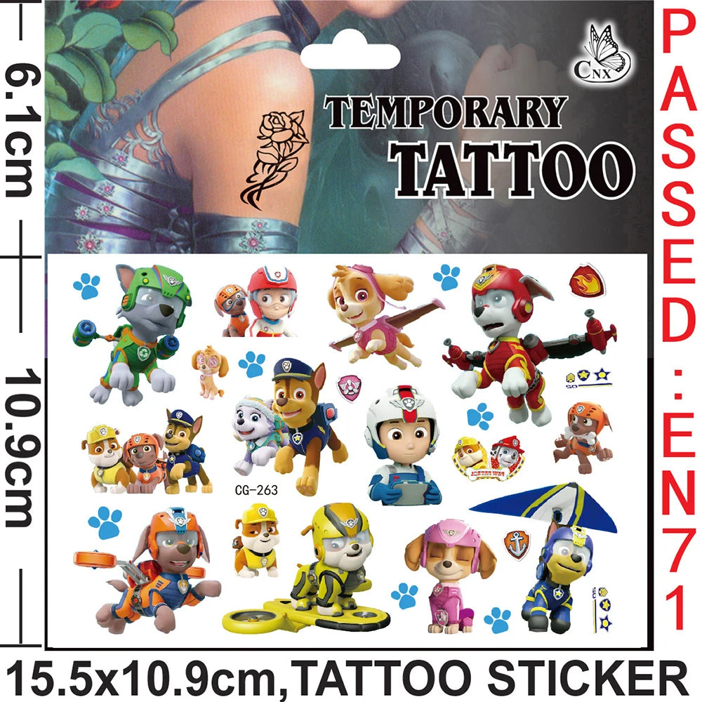 PAW Patrol Tattoo Cartoon Stickers For Kids Arm Face Glowing Body Art Waterproof Fake Temporary Cute Tattoos Children Toys Gifts