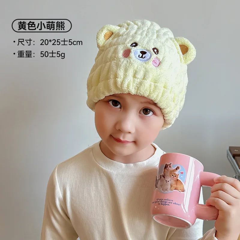 Dry Hair Hat Children Coral Velvet Cartoon Shower Cap Rabbit Ear Dry Hair Hat Wholesale Adult Female Dry Hair Towel