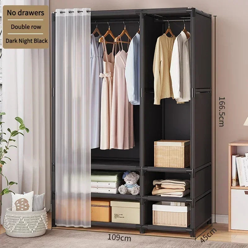 Armoire pour usage domestique, chambre à coucher, armoire en tissu simple et de grande capacité, robuste et durable, rangement anti-poussière, support organisateur de garde-robe