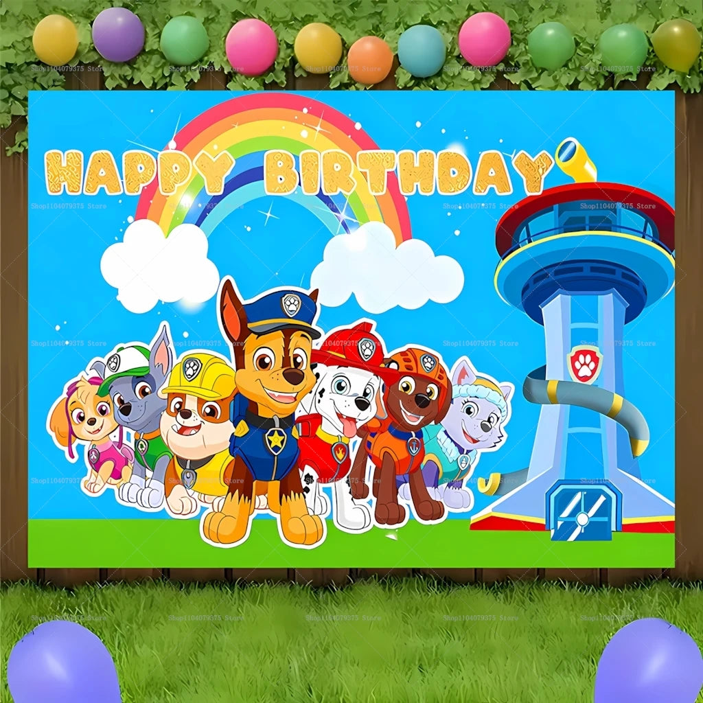 Paw Patrol Happy Birthday Photography Backdrop Balloons Children Celebration Birthday Party Decoration Background Photo Props