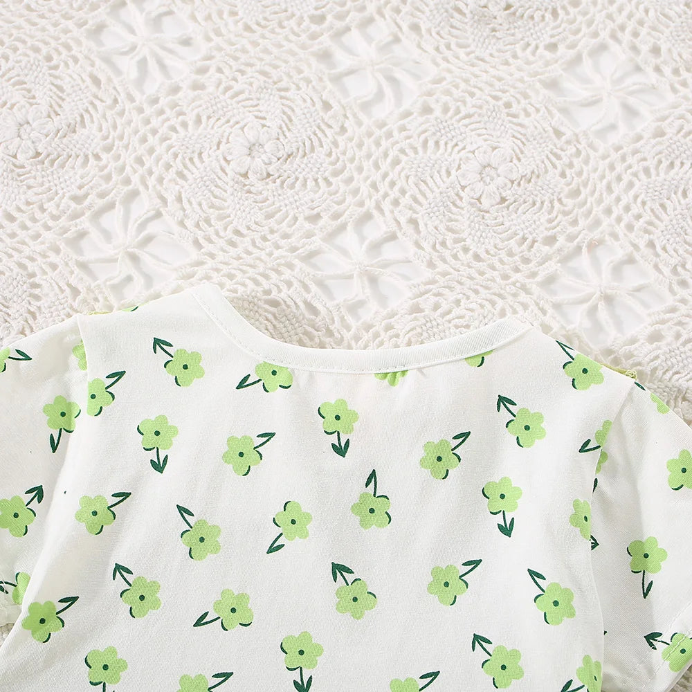 Girls' Dress Summer Floral Print Cotton Short-Sleeve Baby Girl Dress Adorable Collared Baby Dress Baby Girl Clothing