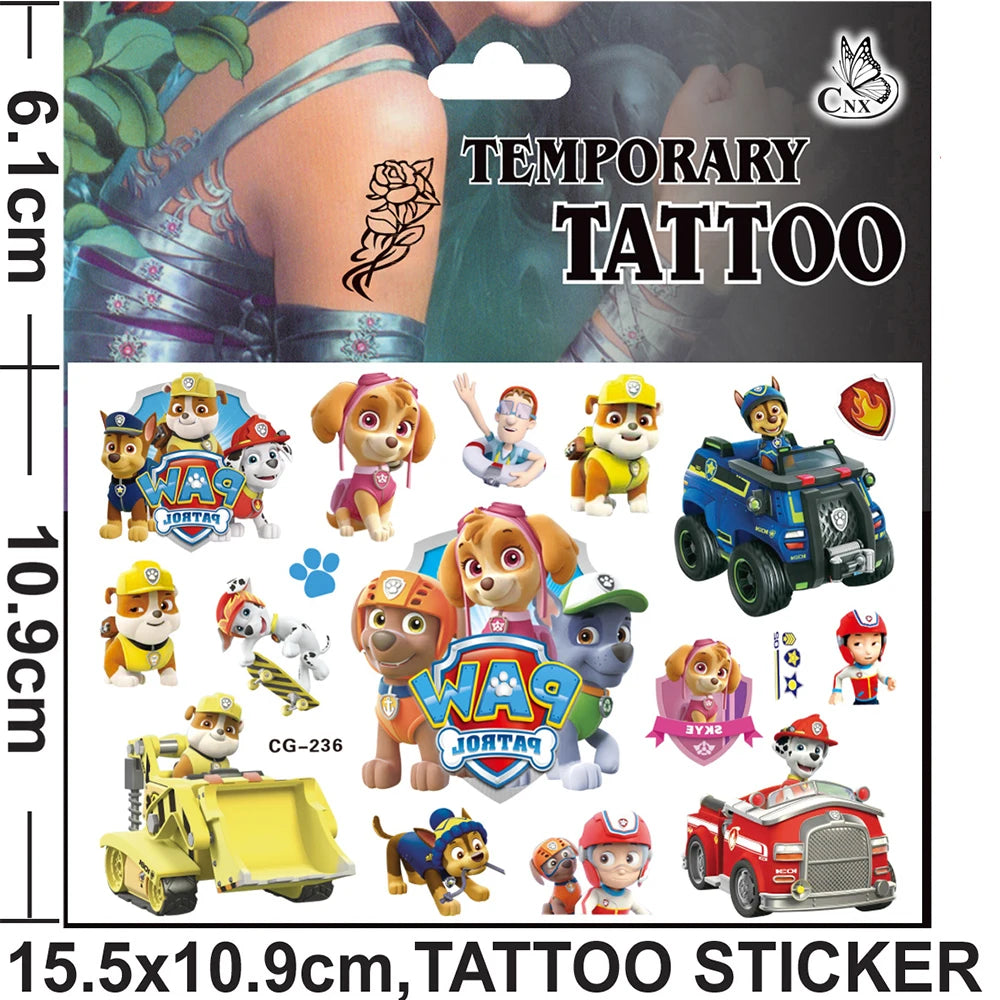 Cute Paw Patrol Toys Tattoo Stickers Anime Pet Dog Model Doll Chase Marshall Rocky Cartoon Children Fake Temporary Tattoos Gifts