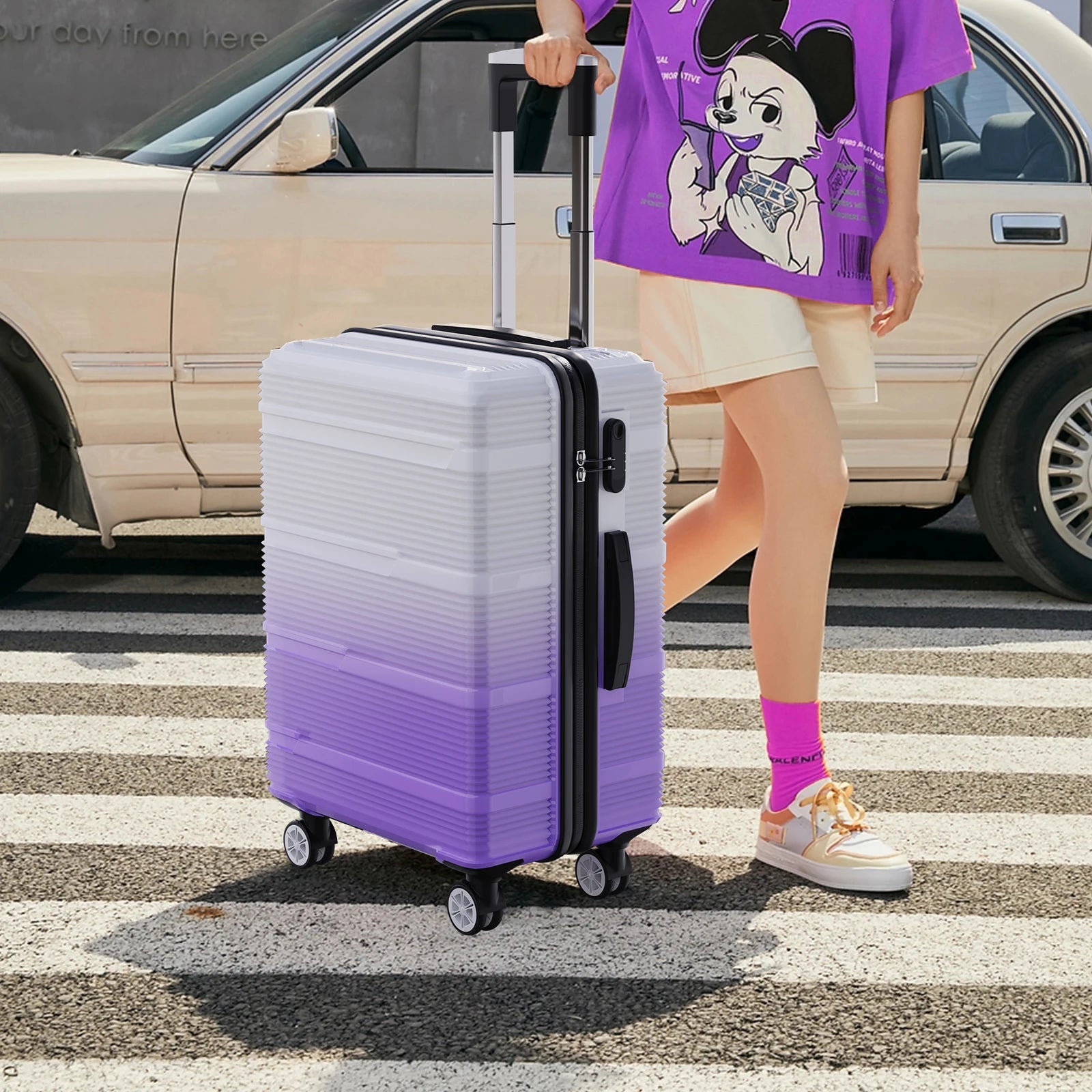 Luggage Set of 3 with Lock, 4 Rolling Spinner Wheels, ABS Lightweight Trolley Travel Suitcase for Hand Luggage Business Trip