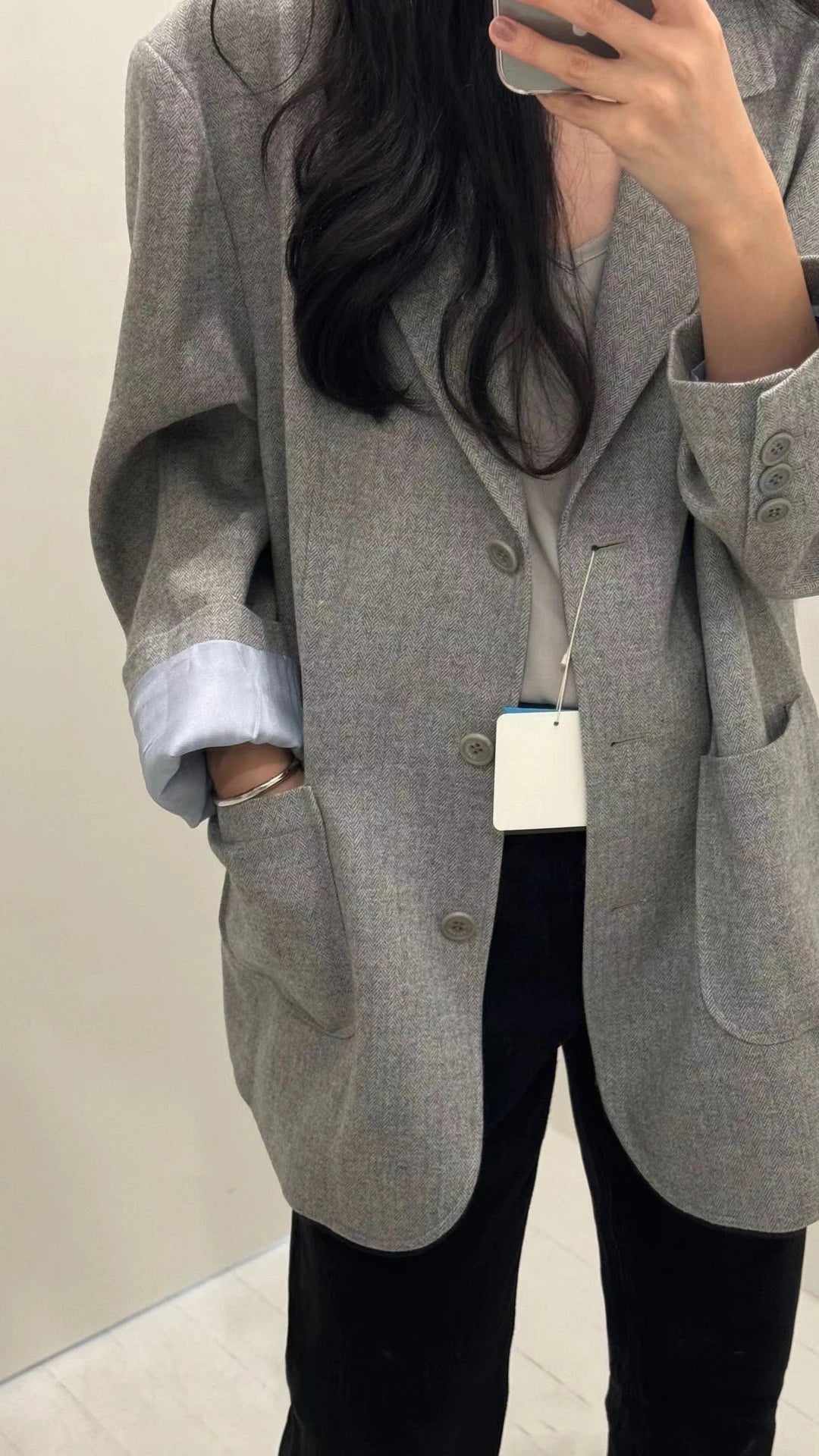 PREON Work Autumn New Tannat Casual Loose Manner Commuting Suit Jaet Long Sve Woolen Mid-Length Pure Color