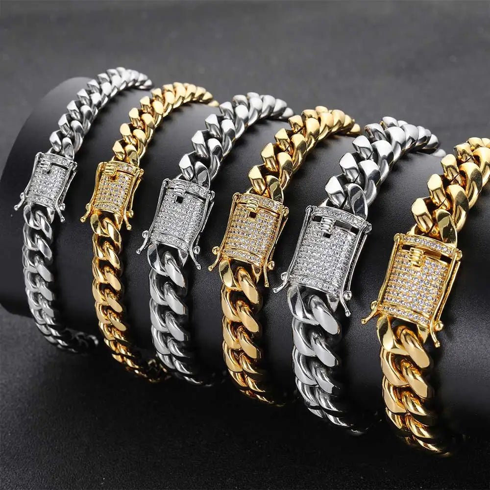6-16mm Iced Clasp Cuban Link Chain Miami Stainless Steel Necklace Hip Hop Jewelry Gift for Men Women