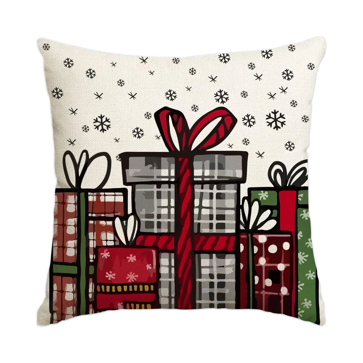 1pc/4pcs Christmas Pillow Cover, Black and Red Buffalo Plaid Celebration Christmas Tree Snowflake Decoration Sofa Cushion Cover