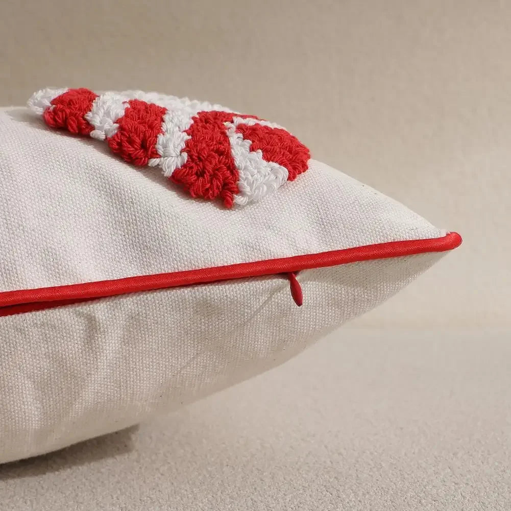 1/2 PCS Christmas Plush Pillowcase 3D Santa Hat Cane Pattern Hidden Zipper Closure Pillowcase New Year Party Decoration