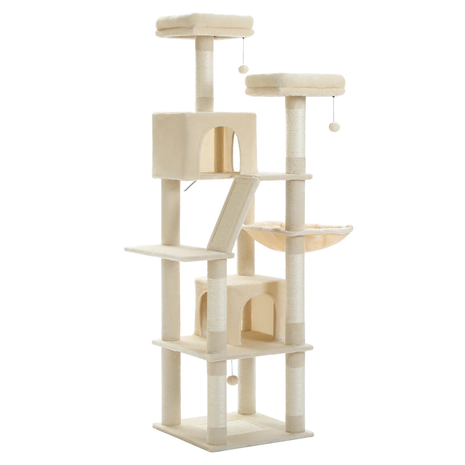 Stable&Safe Multi-Level Cat Tree Tower with Cozy Condo,Scratching Posts&Boards,Perches,Hammock,Pompoms for Active Cats,Cat Toys