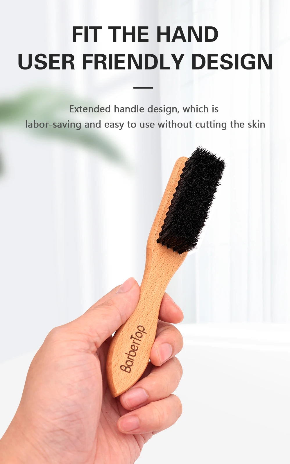 Barbertop Men Barbe Brosse Poignée boisée Brosse de nettoyage de cheveux doux Cheveux cassés