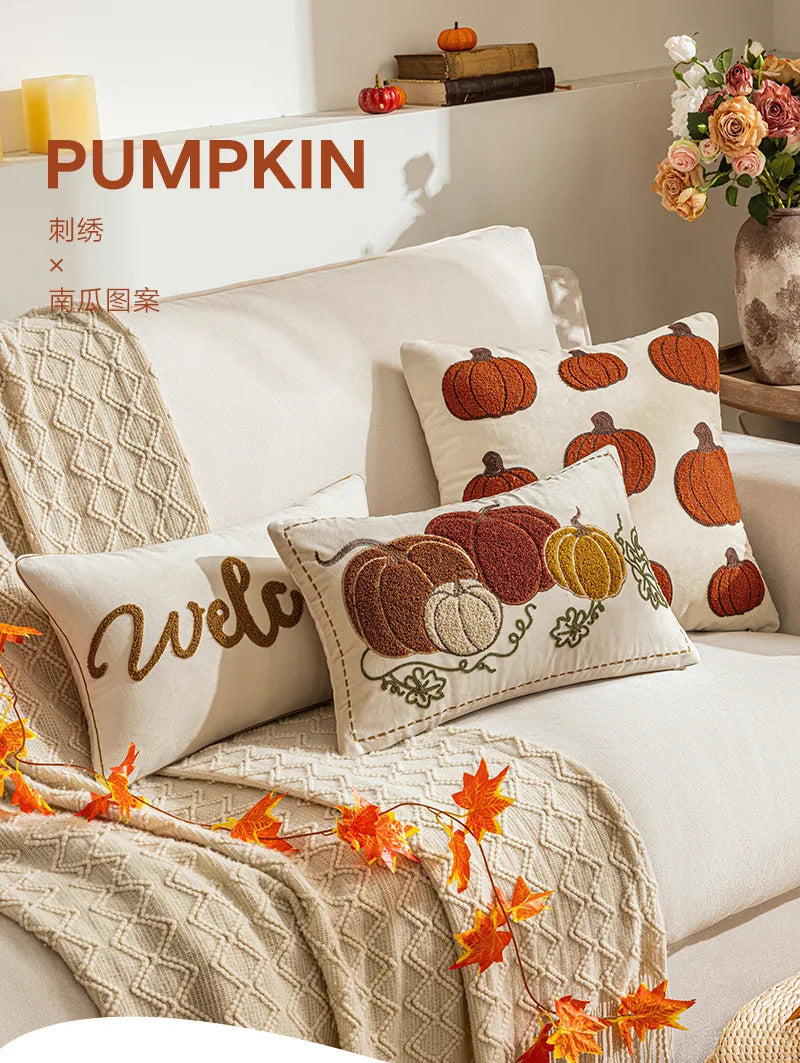 30x50/45x45cm Autumn Velvet Embroidered Pumpkin Pillow Cover Nordic Style Sofa Cushion Decorative Pillow