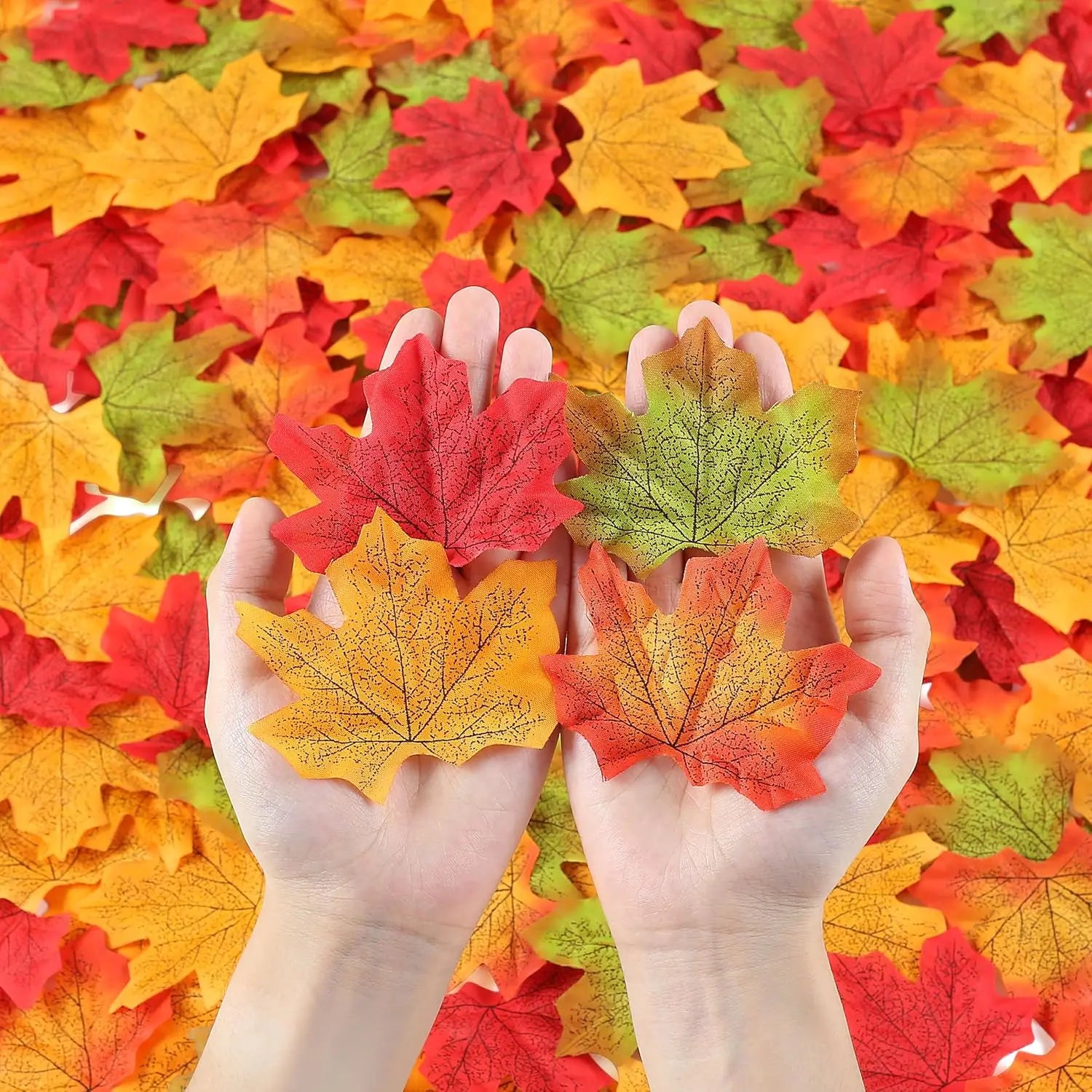 Yannew 500pcs Artificial Fall Maple Leaves Silk Leaf for Craft DIY Thanksgiving Wedding Party Decoration Autumn Home Table Decor