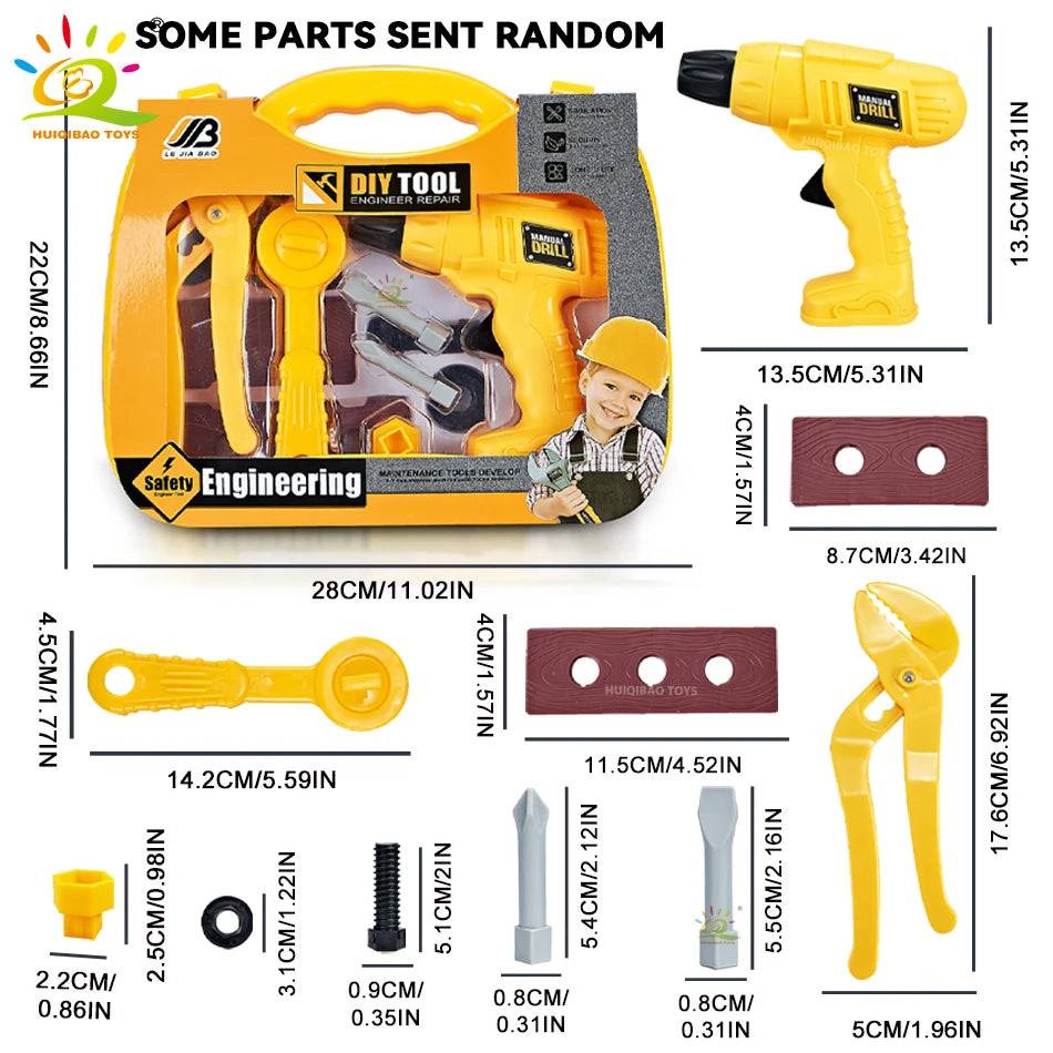 Children's Toolbox Engineer Simulation Repair Tools Drill Saw Screwdriver Pincers Kit Pretend Play House Toys for Kid Gift
