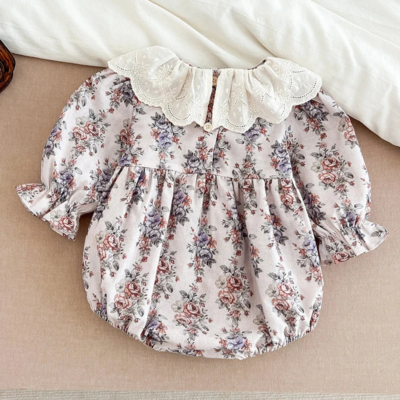 Infant Clothes 0-24M Infant Floral Baby Girl Bodysuit Cute Peter Pan Muslin Babe Girls Jumpsuit Autumn Newborns Clothing Romper