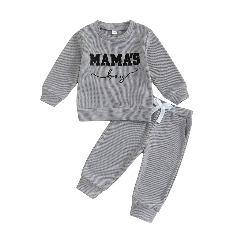 Toddler Baby Boy Fall Tracksuit Outfit Letter Embroidery Crew Neck Long Sleeve Sweatshirt Tops with Pants 2 Pcs Set