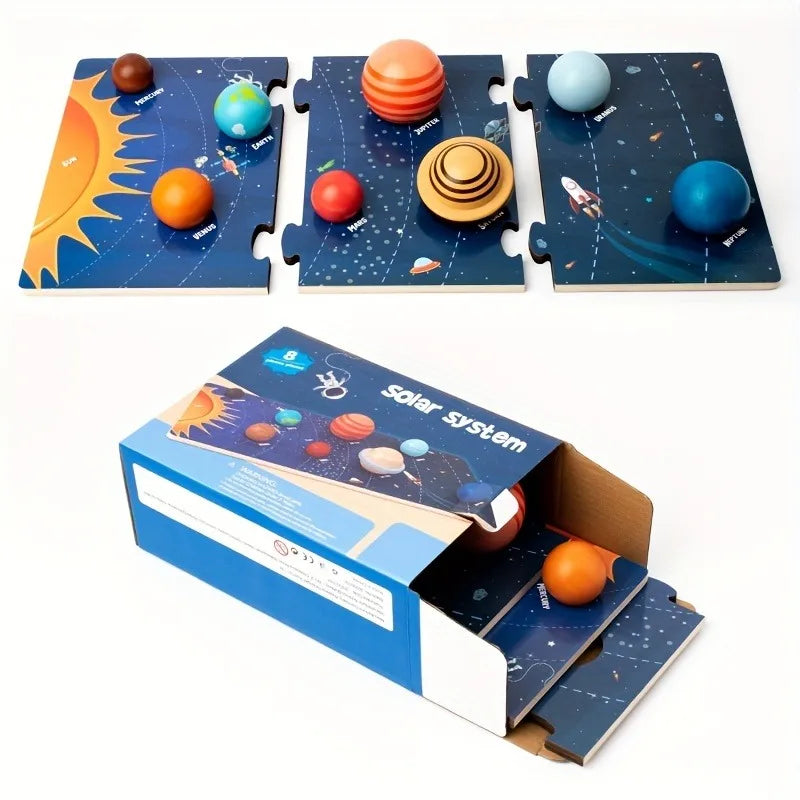 Wooden Planet Model, Eight Planets in Space, Planetary Recognition, Scientific Exploration Toys, Universe Planet Simulation Toys for Children to Reveal the Mysterious Veil of the Solar System, Interactive Education Toys for G