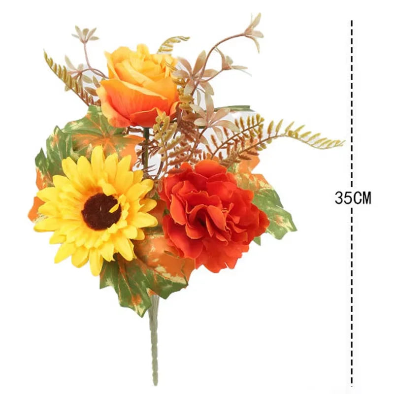 35cm Autumn Artificial Maple Leaves Bouquet Silk Plants Branch for Halloween Thanksgiving Day Fireplace Festival Home Fall Decor